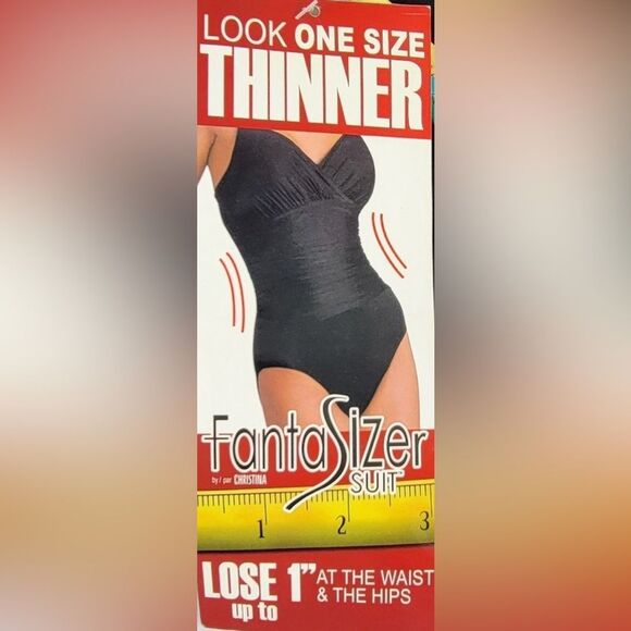 FantaSizer Slimming One Piece Swimsuit Red Pink Black Waist Trimming size 10 - Picture 8 of 9